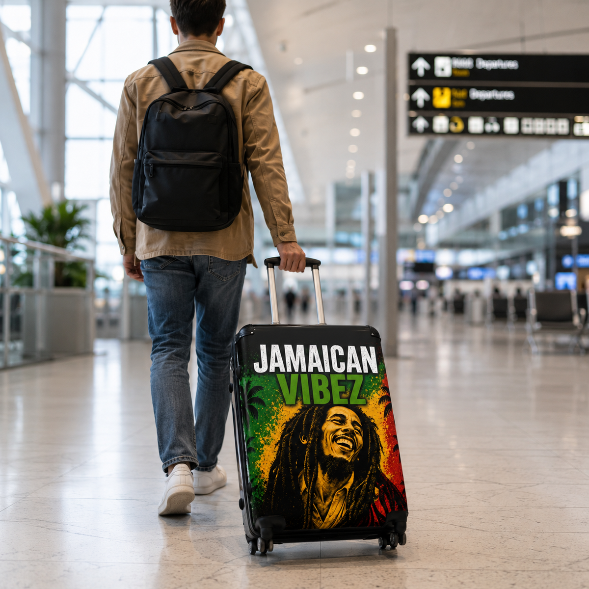Jamaican Vibez Suitcase, Caribbean Travel Suitcase, Hard Shell Carry-On, Unique Gift for Travelers