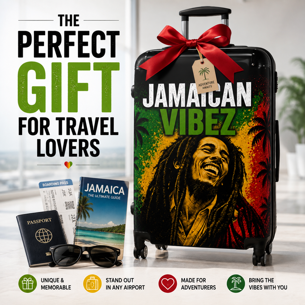 Jamaican Vibez Suitcase, Caribbean Travel Suitcase, Hard Shell Carry-On, Unique Gift for Travelers