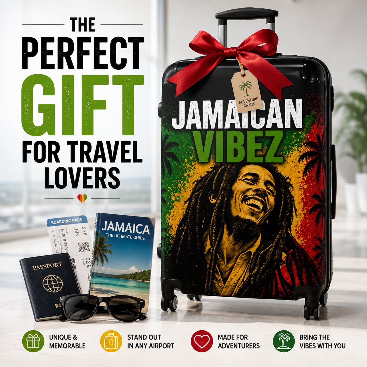 Jamaican Vibez Suitcase, Caribbean Travel Suitcase, Hard Shell Carry-On, Unique Gift for Travelers