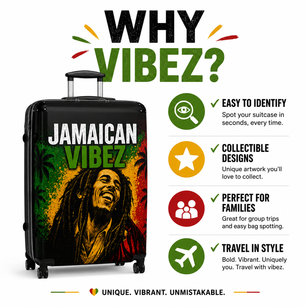 Jamaican Vibez Suitcase, Caribbean Travel Suitcase, Hard Shell Carry-On, Unique Gift for Travelers