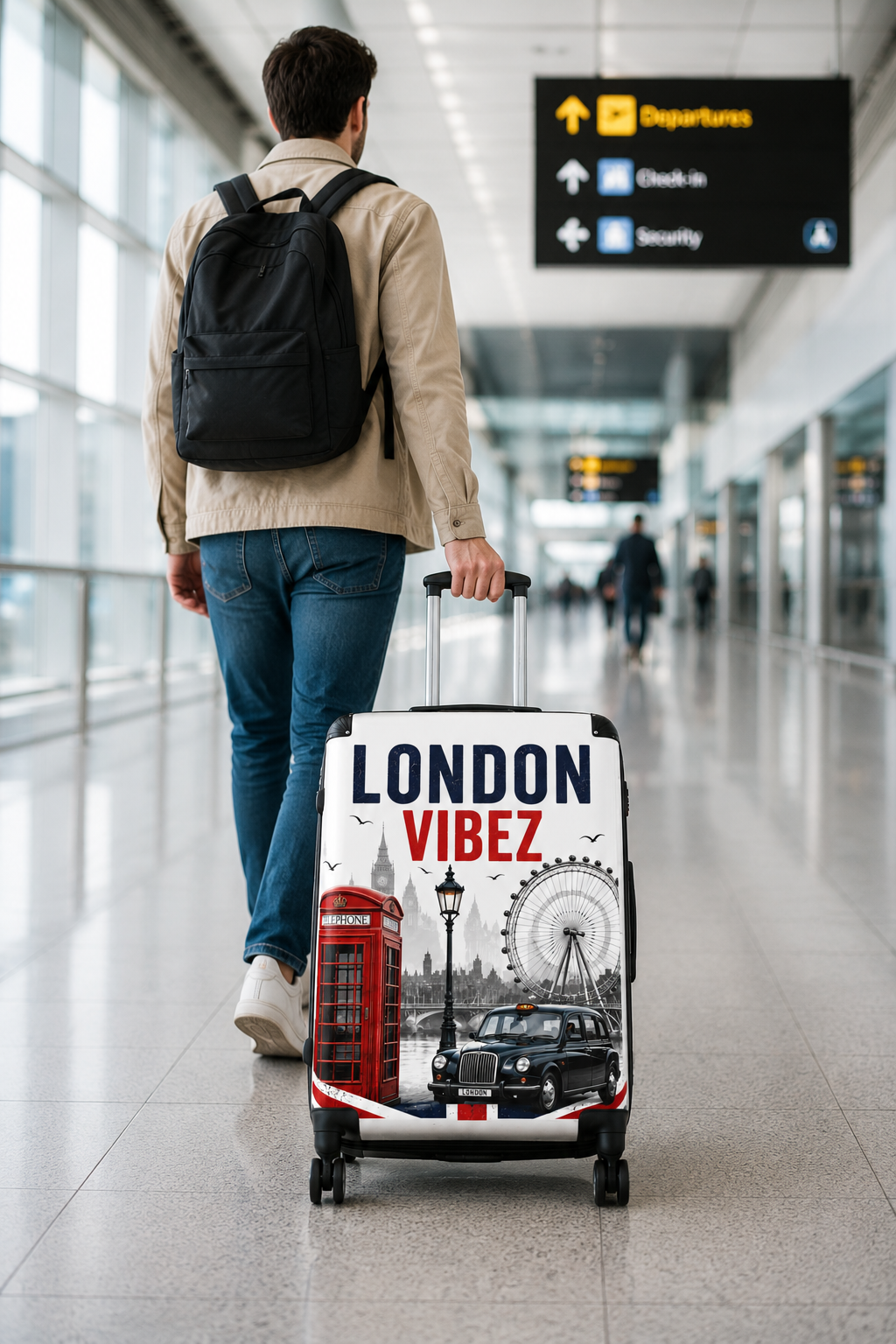 London Vibez Suitcase, London Travel Luggage, Hard Shell Carry On, UK Landmark Suitcase, Unique Gift for Travelers, Spinner Luggage