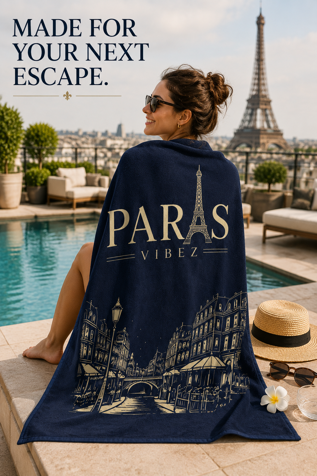 Paris Vibez Towel, Paris Beach Towel, Eiffel Tower Towel, French Travel Gift, Paris Lover Gift, Pool Towel, Vacation Towel