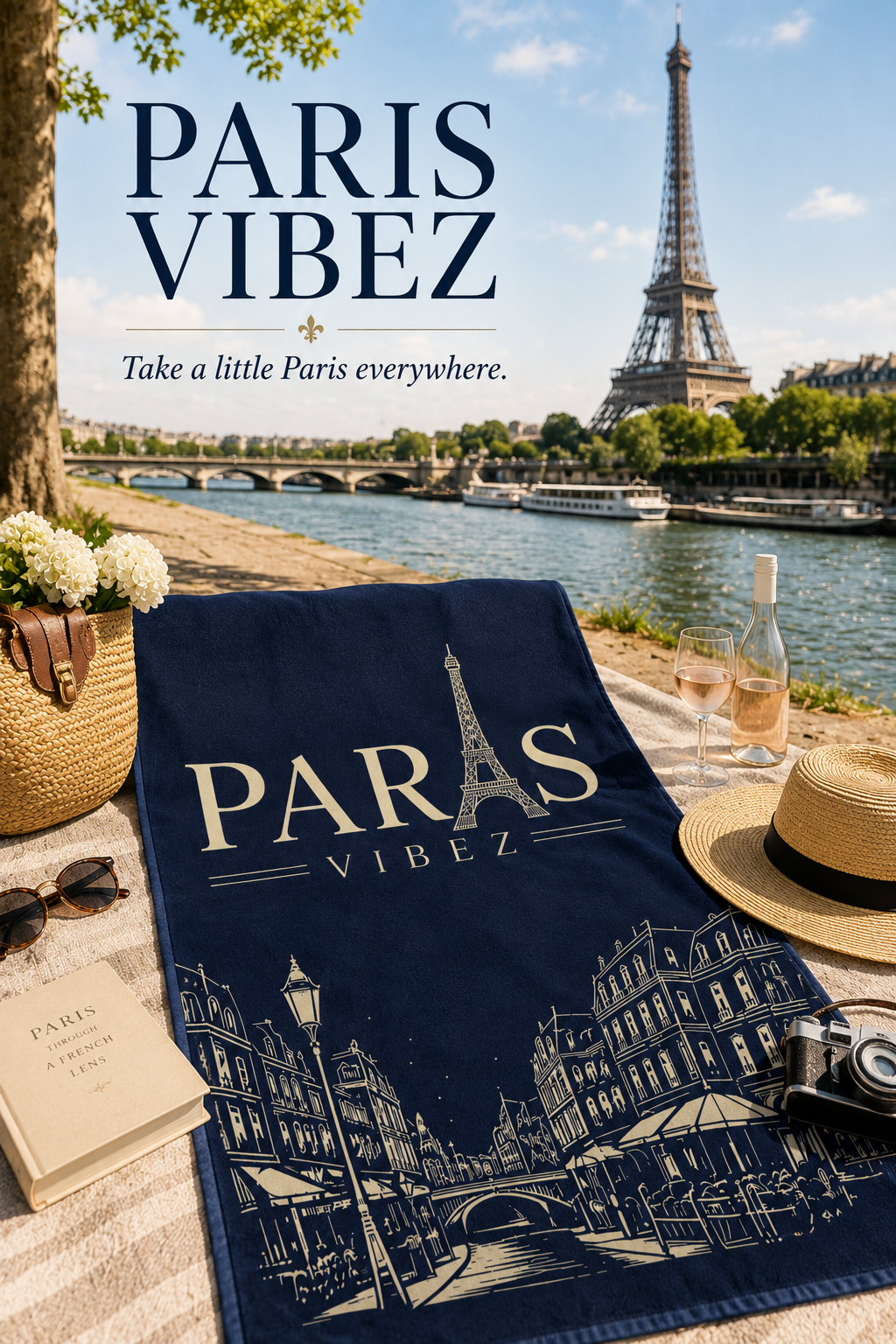 Paris Vibez Towel, Paris Beach Towel, Eiffel Tower Towel, French Travel Gift, Paris Lover Gift, Pool Towel, Vacation Towel