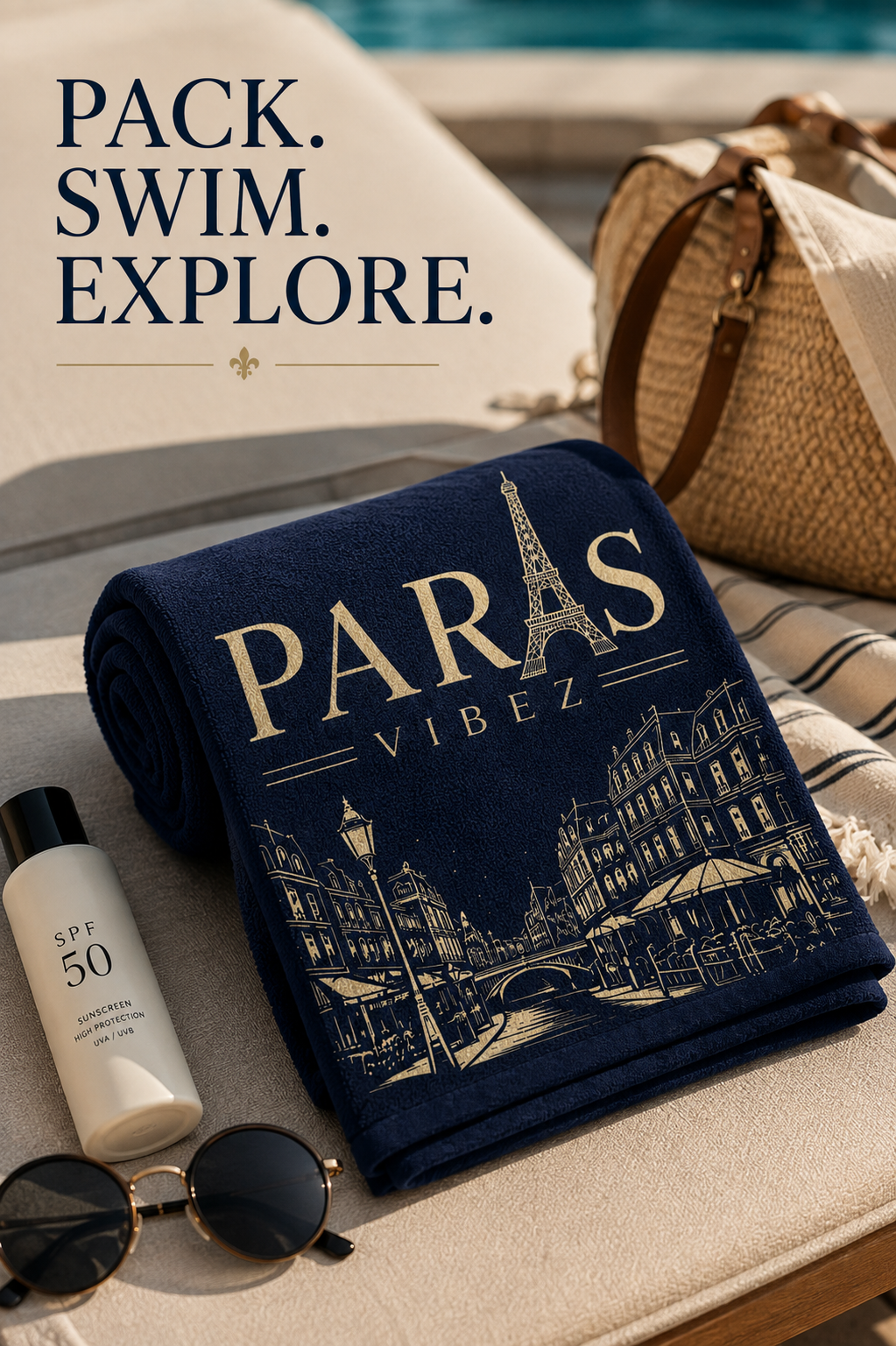 Paris Vibez Towel, Paris Beach Towel, Eiffel Tower Towel, French Travel Gift, Paris Lover Gift, Pool Towel, Vacation Towel
