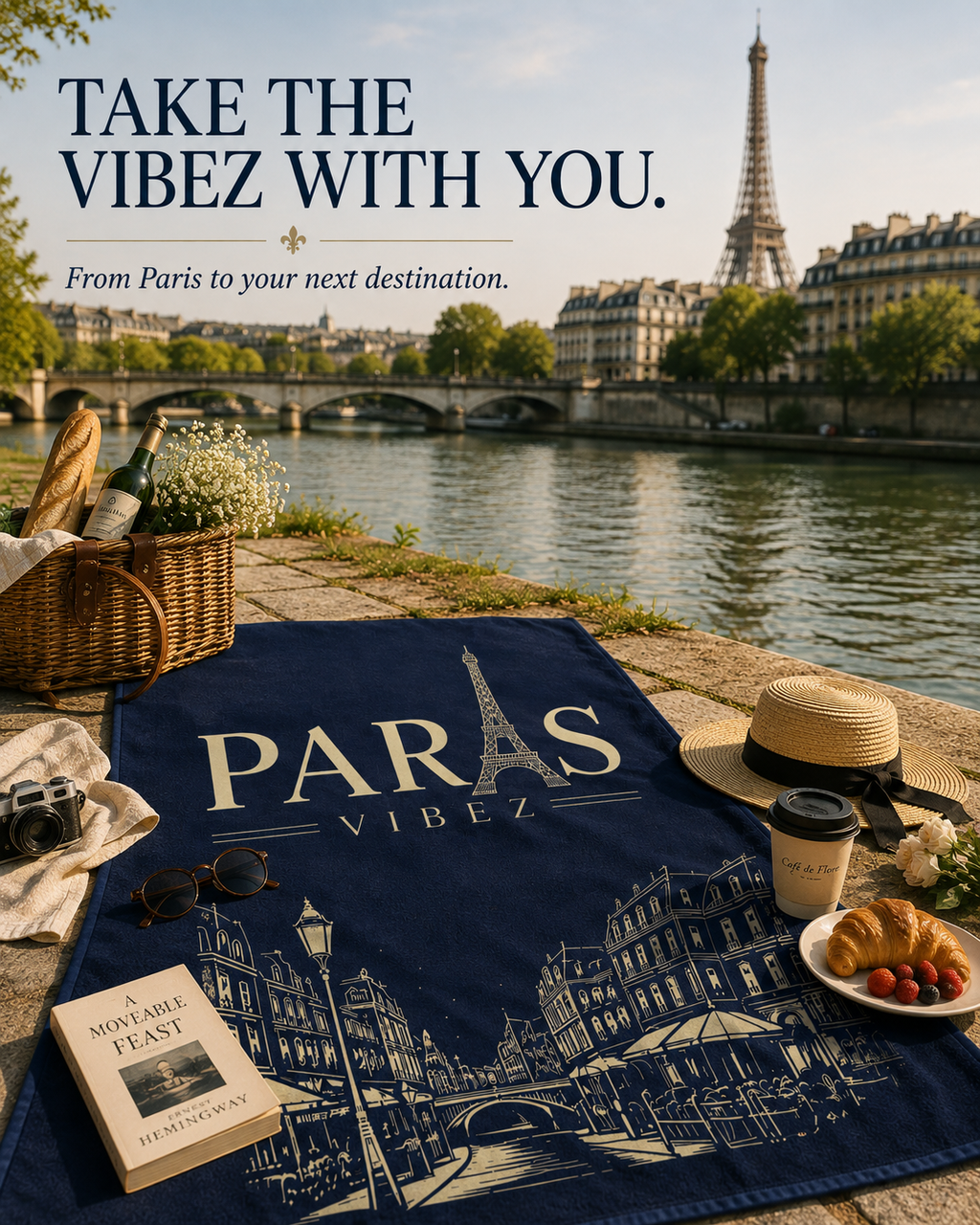 Paris Vibez Towel, Paris Beach Towel, Eiffel Tower Towel, French Travel Gift, Paris Lover Gift, Pool Towel, Vacation Towel