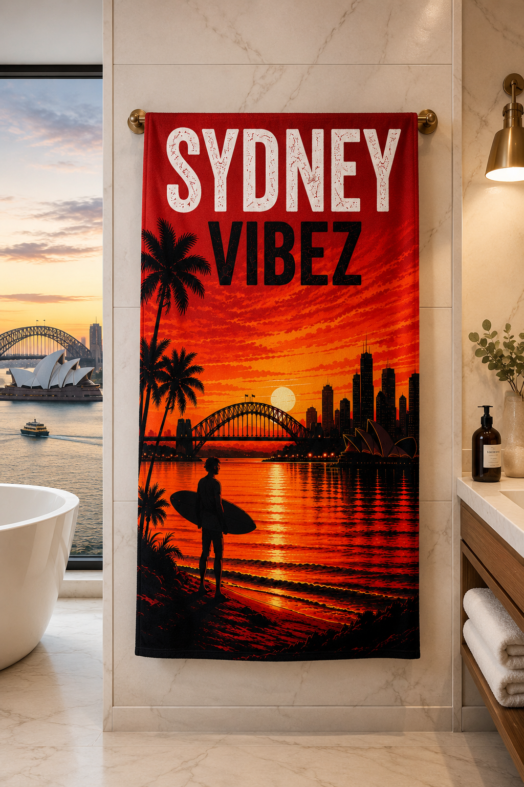 Sydney Australia Towel, Sydney Vibez Travel Towel, Australian Gift, Harbour Bridge Opera House Towel, Hotel Bath Pool Beach Towel