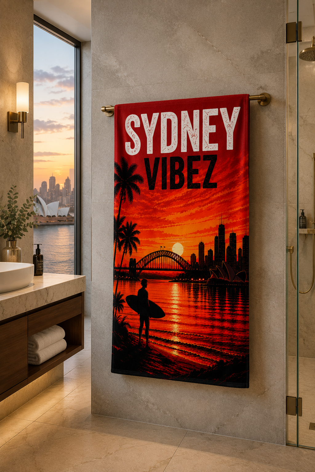 Sydney Australia Towel, Sydney Vibez Travel Towel, Australian Gift, Harbour Bridge Opera House Towel, Hotel Bath Pool Beach Towel