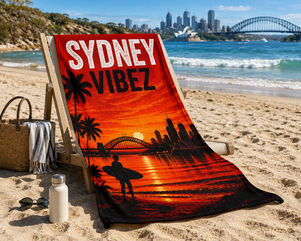 Sydney Australia Towel, Sydney Vibez Travel Towel, Australian Gift, Harbour Bridge Opera House Towel, Hotel Bath Pool Beach Towel