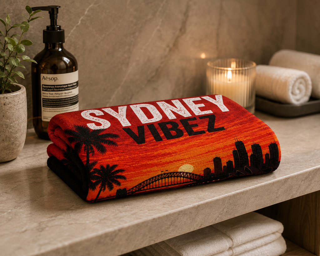 Sydney Australia Towel, Sydney Vibez Travel Towel, Australian Gift, Harbour Bridge Opera House Towel, Hotel Bath Pool Beach Towel