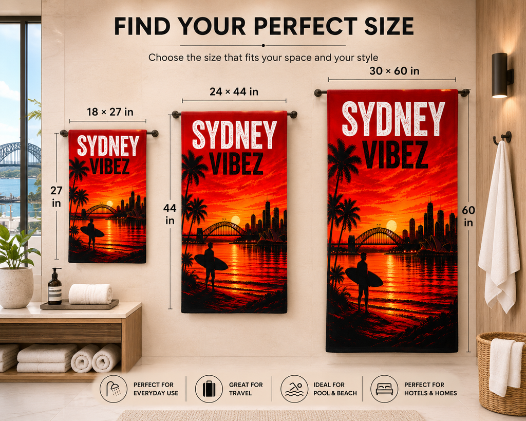 Sydney Australia Towel, Sydney Vibez Travel Towel, Australian Gift, Harbour Bridge Opera House Towel, Hotel Bath Pool Beach Towel
