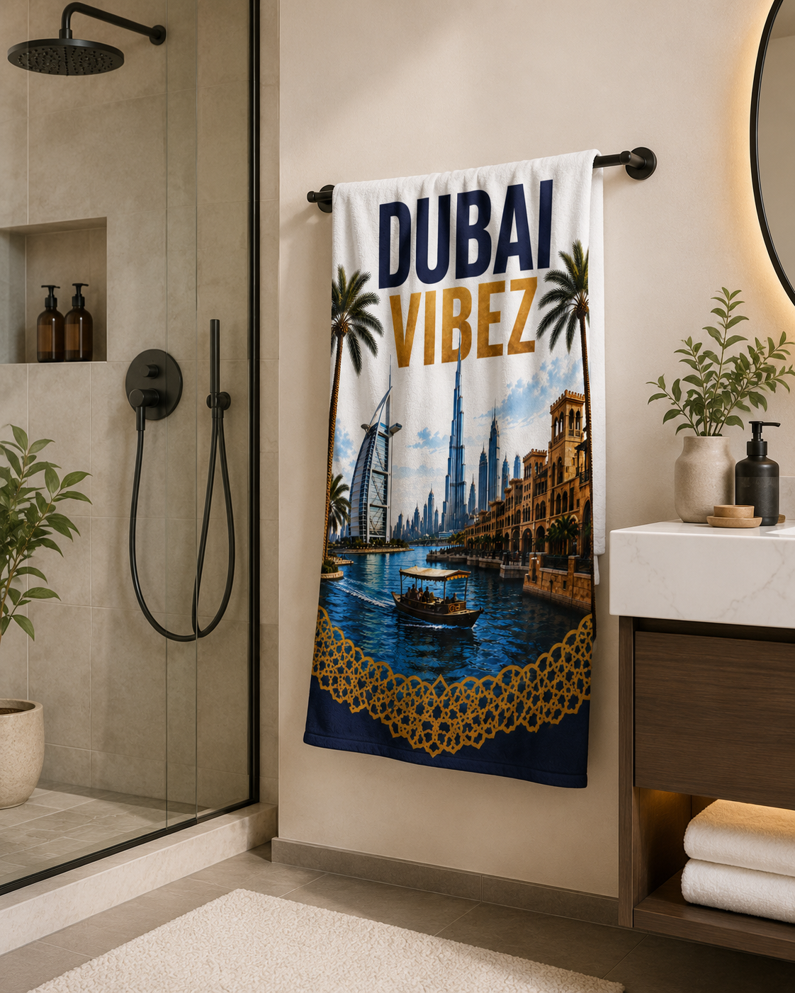 Dubai Vibez Towel, Dubai Travel Gift, UAE Bath Towel, Dubai Beach & Pool Towel, Hotel Shower Towel, Dubai Lover Gift, Travel Decor