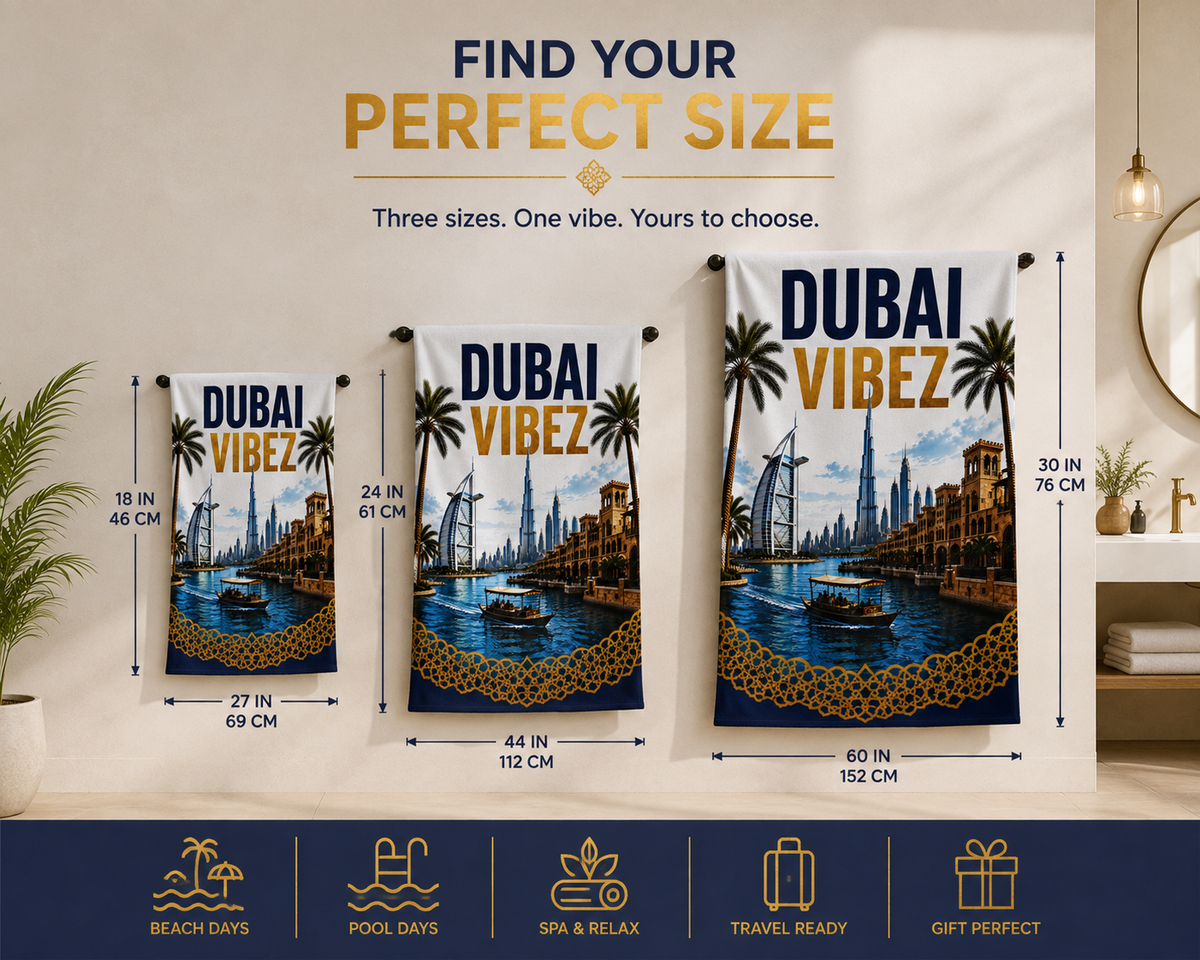 Dubai Vibez Towel, Dubai Travel Gift, UAE Bath Towel, Dubai Beach & Pool Towel, Hotel Shower Towel, Dubai Lover Gift, Travel Decor