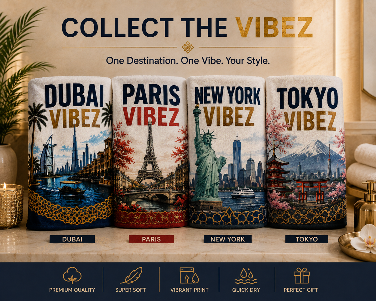 Dubai Vibez Towel, Dubai Travel Gift, UAE Bath Towel, Dubai Beach & Pool Towel, Hotel Shower Towel, Dubai Lover Gift, Travel Decor
