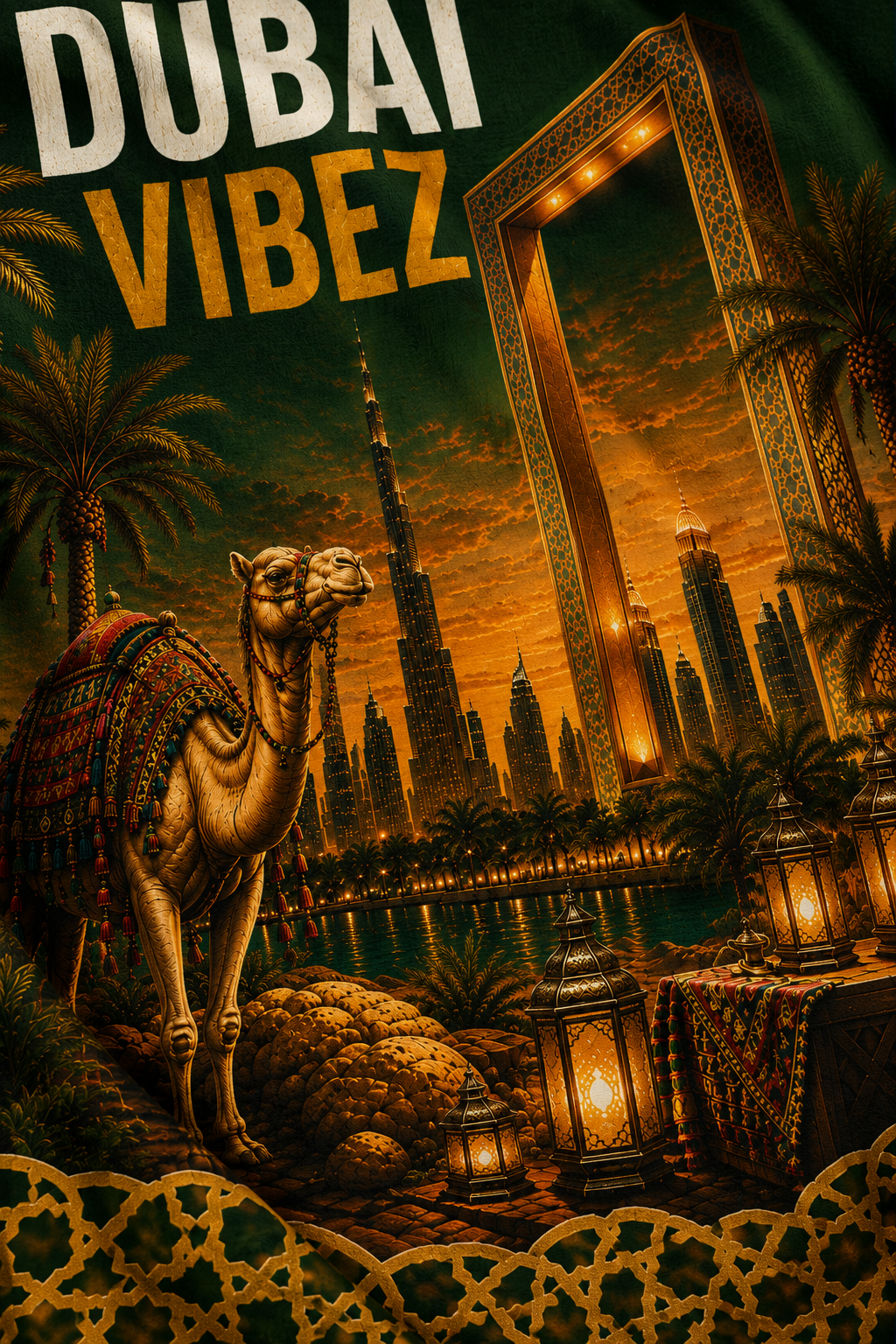Dubai VIBEZ Towel, Dubai Travel Gift, UAE Souvenir Towel, Camel & Burj Khalifa Design, Bath Beach Pool Hotel Towel, Dubai Decor
