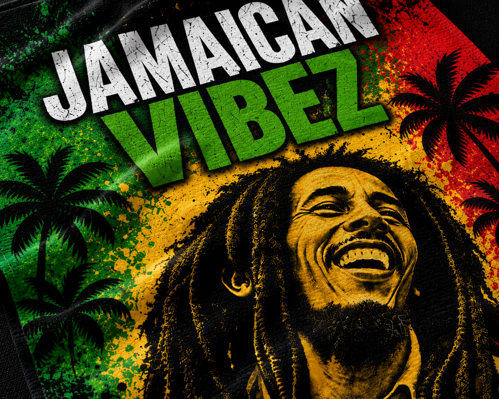 Jamaican Vibez Towel, Jamaica Reggae Inspired Bath Towel, Tropical Rasta Decor, Jamaican Gift, Beach Pool Shower Travel Towel