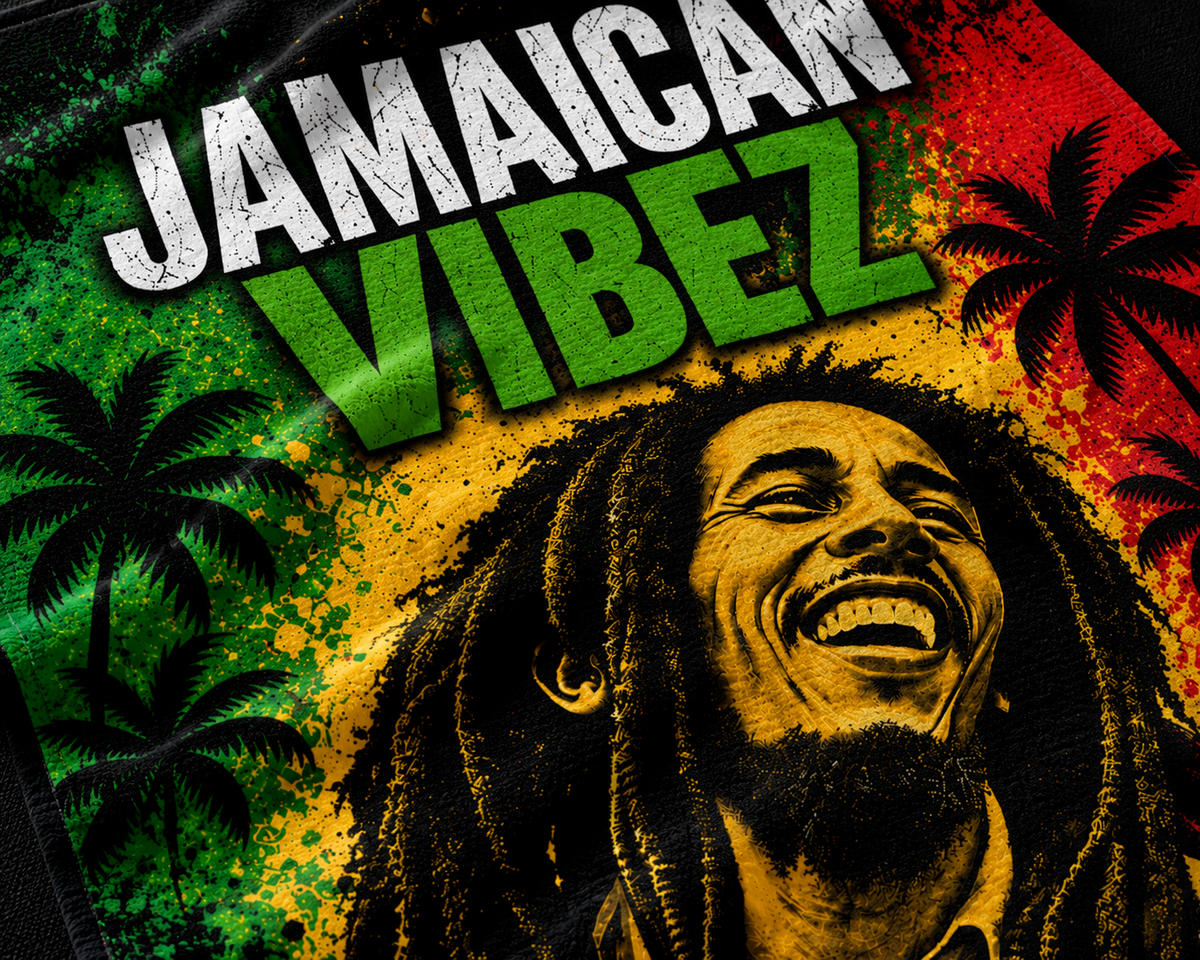 Jamaican Vibez Towel, Jamaica Reggae Inspired Bath Towel, Tropical Rasta Decor, Jamaican Gift, Beach Pool Shower Travel Towel