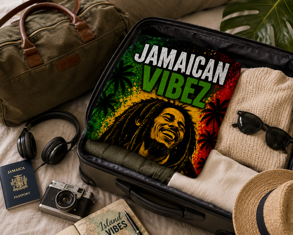Jamaican Vibez Towel, Jamaica Reggae Inspired Bath Towel, Tropical Rasta Decor, Jamaican Gift, Beach Pool Shower Travel Towel