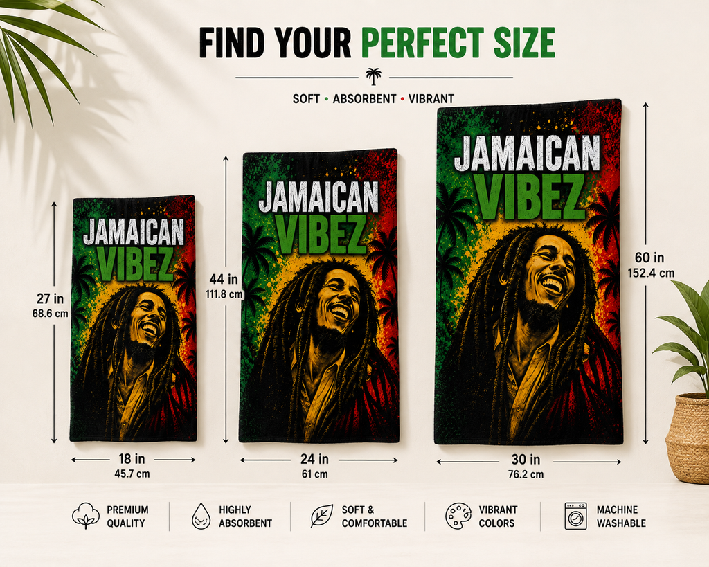 Jamaican Vibez Towel, Jamaica Reggae Inspired Bath Towel, Tropical Rasta Decor, Jamaican Gift, Beach Pool Shower Travel Towel