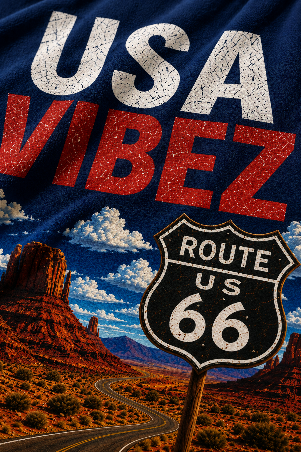 USA Vibez Route 66 Towel, American Travel Towel, USA Road Trip Gift, Americana Bathroom Towel, Hotel Pool Beach Shower Towel