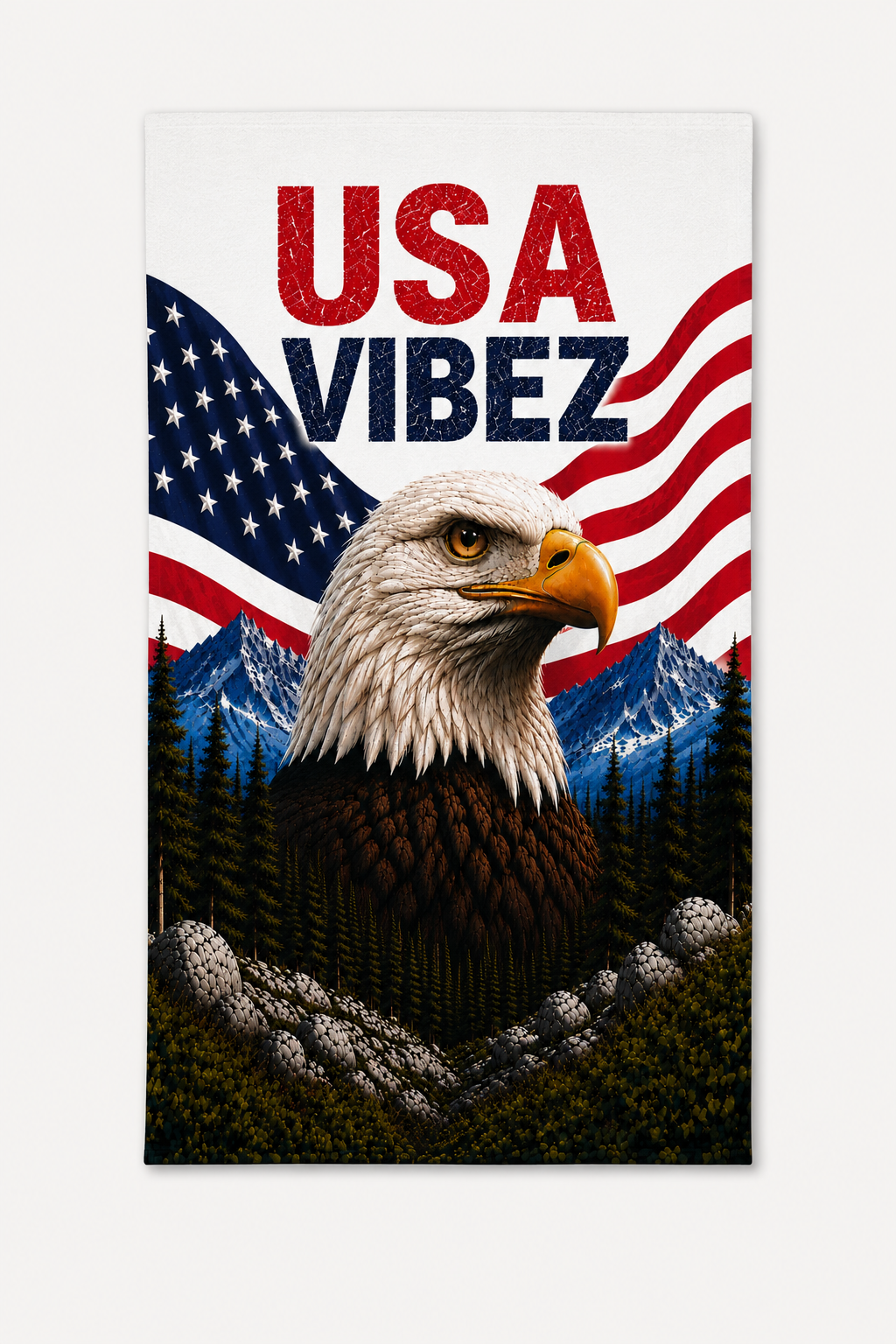 USA Vibez Towel, American Eagle Towel, Patriotic USA Bath Towel, American Flag Towel, Travel Hotel Pool Towel, USA Gift