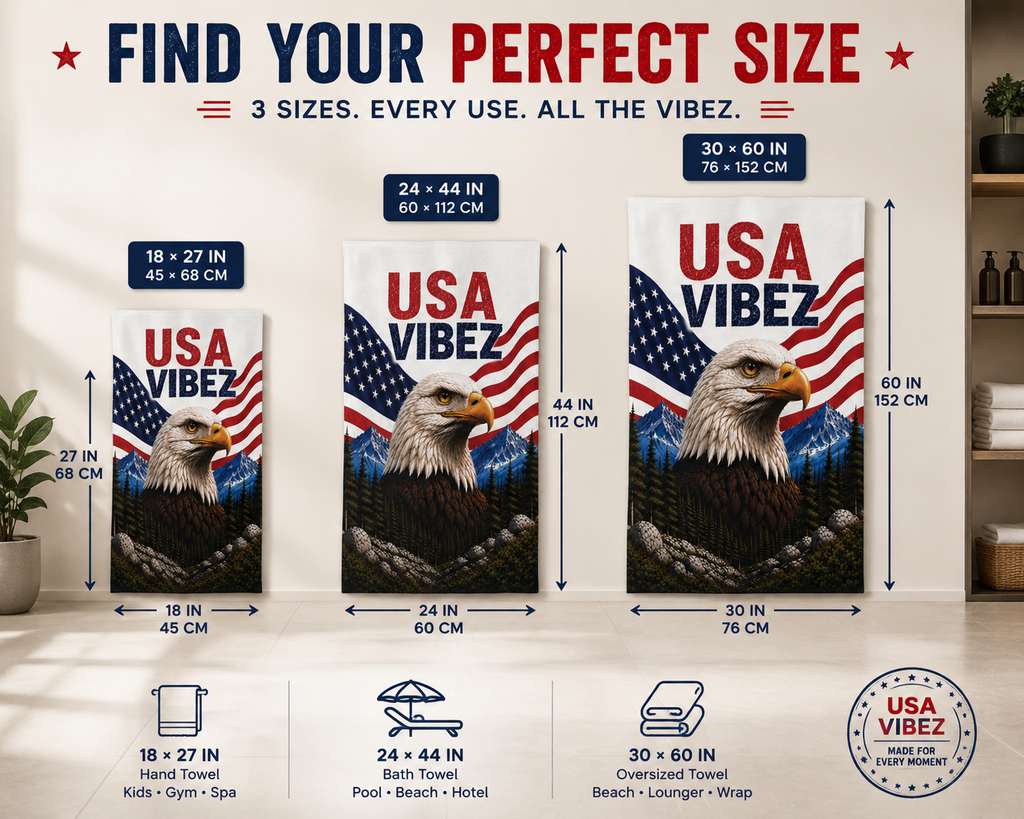USA Vibez Towel, American Eagle Towel, Patriotic USA Bath Towel, American Flag Towel, Travel Hotel Pool Towel, USA Gift