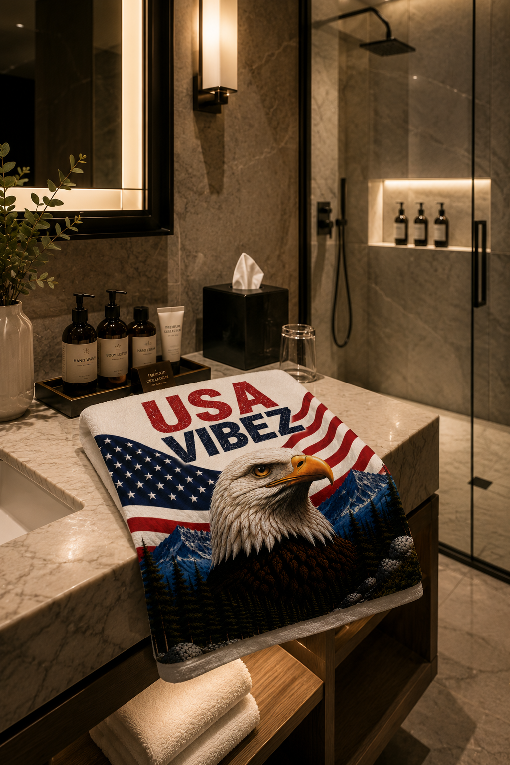 USA Vibez Towel, American Eagle Towel, Patriotic USA Bath Towel, American Flag Towel, Travel Hotel Pool Towel, USA Gift