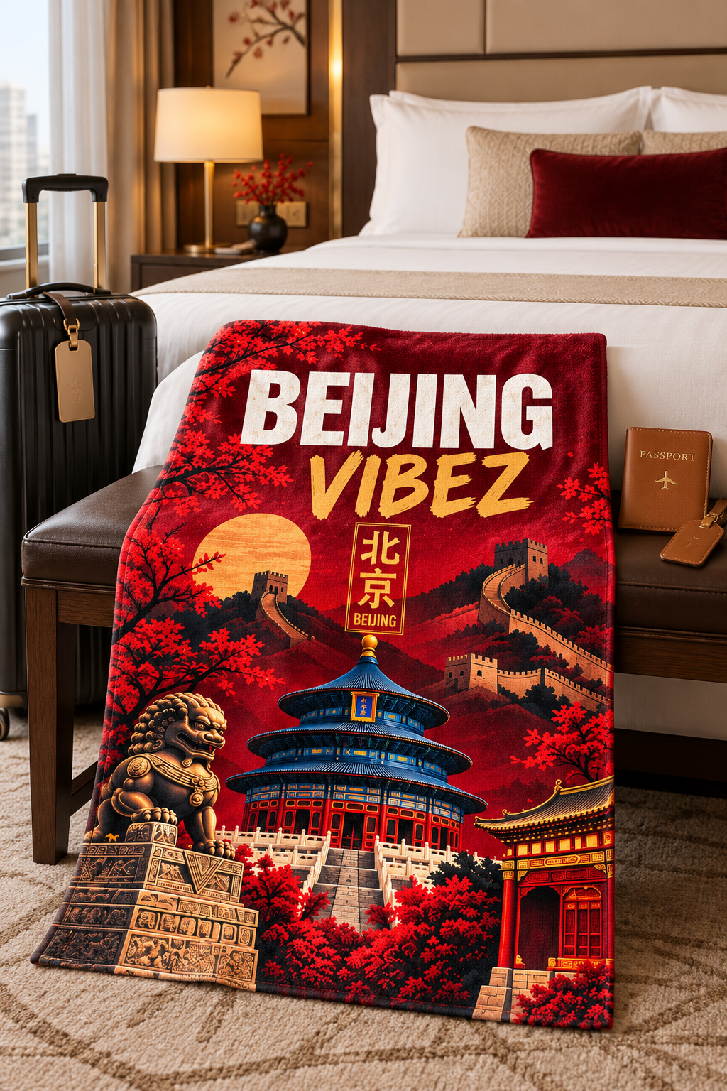 Beijing Vibez Towel, China Travel Gift, Great Wall Bath Towel, Chinese Décor, Temple of Heaven Souvenir, Beijing Gift
