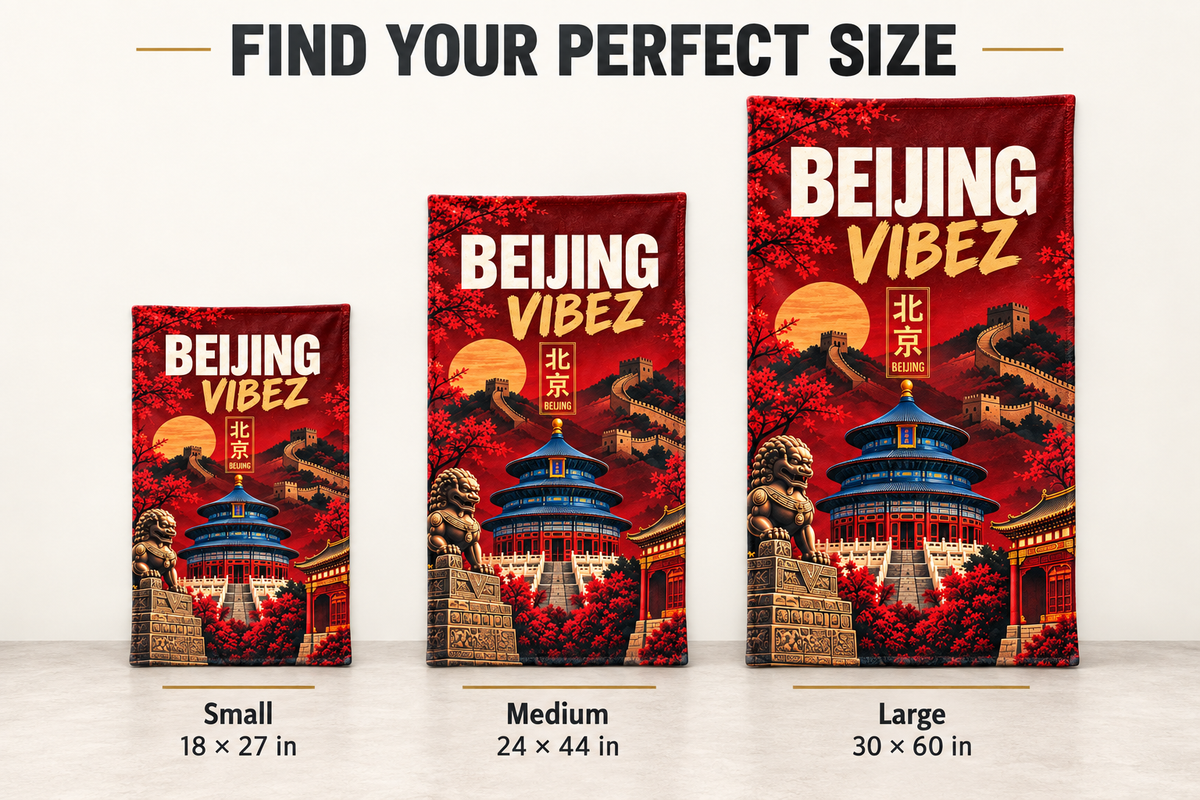 Beijing Vibez Towel, China Travel Gift, Great Wall Bath Towel, Chinese Décor, Temple of Heaven Souvenir, Beijing Gift