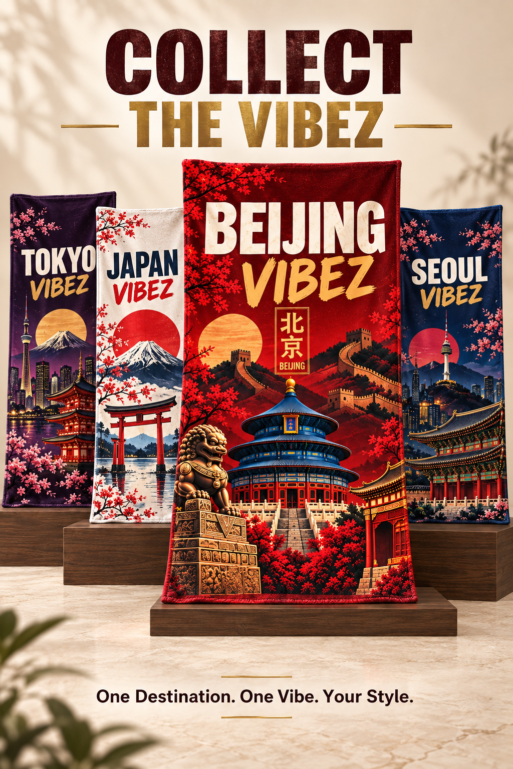 Beijing Vibez Towel, China Travel Gift, Great Wall Bath Towel, Chinese Décor, Temple of Heaven Souvenir, Beijing Gift