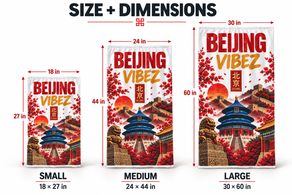 Beijing Towel, China Travel Gift, Great Wall Bath Towel, Temple of Heaven Decor, Red Gold Chinese Beach Towel, Beijing Souvenir