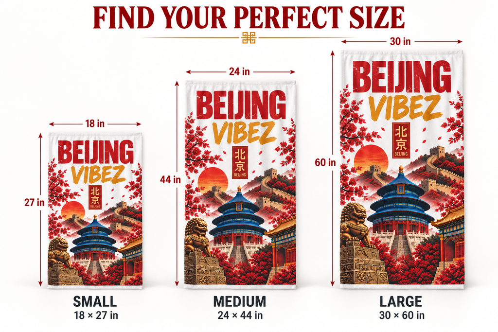 Beijing Towel, China Travel Gift, Great Wall Bath Towel, Temple of Heaven Decor, Red Gold Chinese Beach Towel, Beijing Souvenir