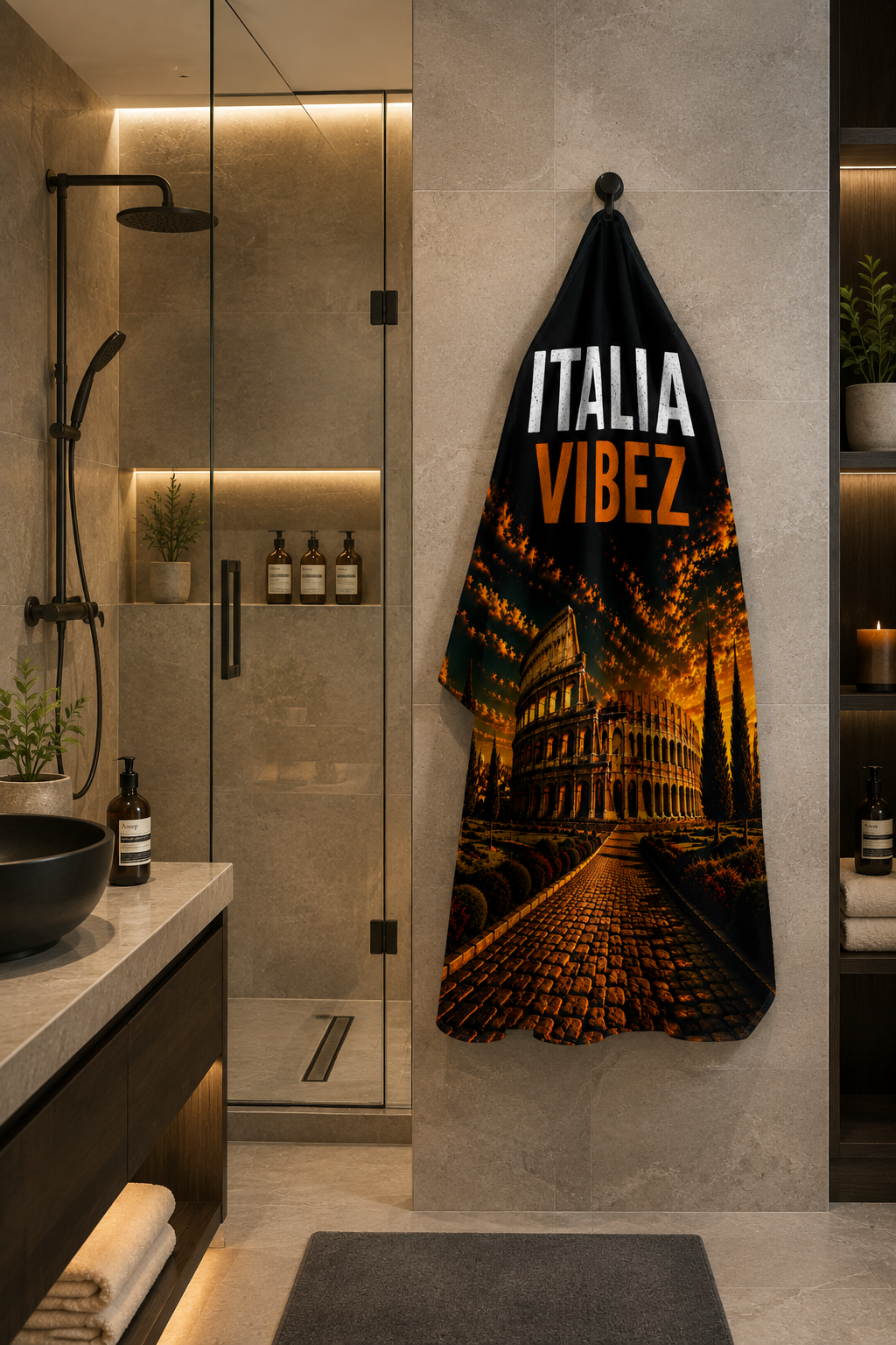 Italia Vibez Towel, Italy Colosseum Bath Towel, Rome Travel Gift, Italian Hotel & Shower Towel, Italy Vacation Decor
