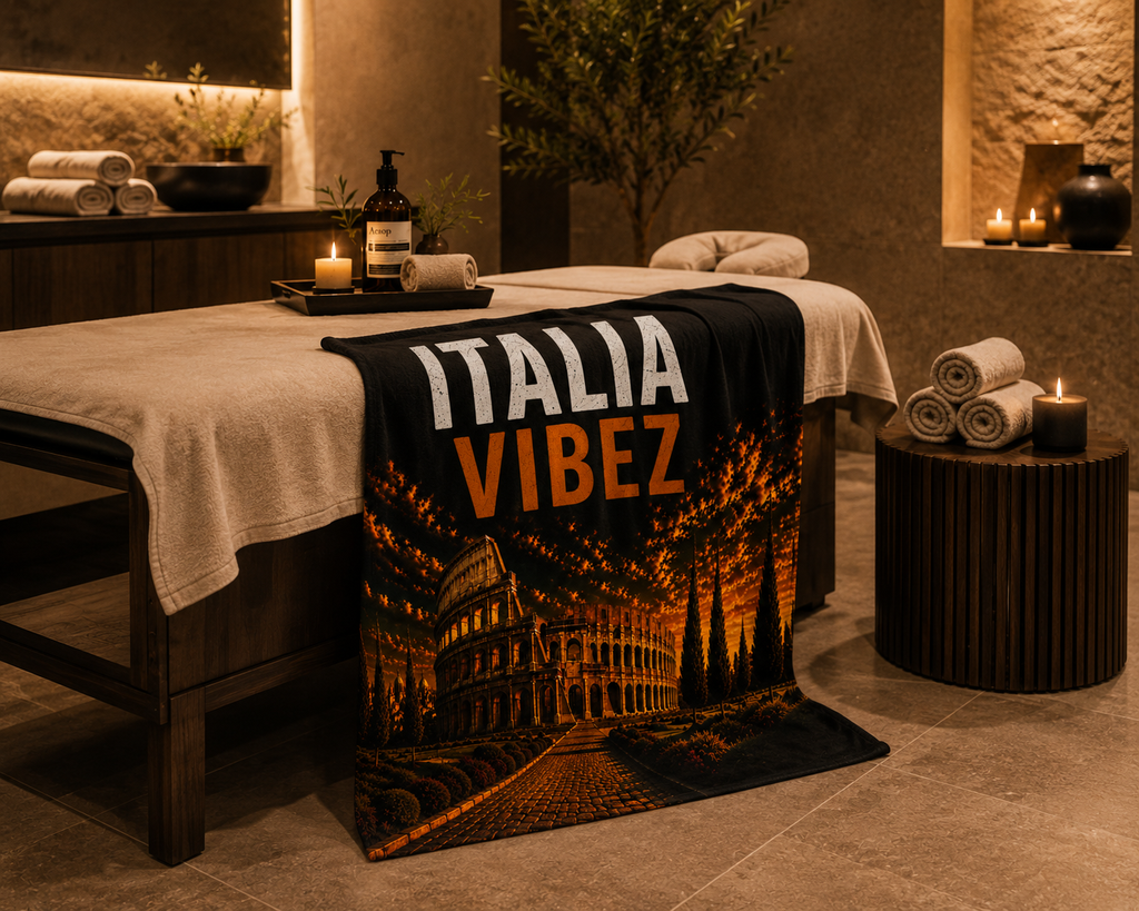 Italia Vibez Towel, Italy Colosseum Bath Towel, Rome Travel Gift, Italian Hotel & Shower Towel, Italy Vacation Decor