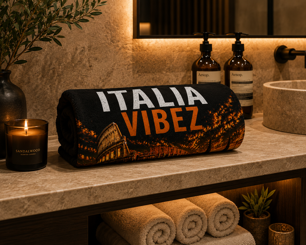 Italia Vibez Towel, Italy Colosseum Bath Towel, Rome Travel Gift, Italian Hotel & Shower Towel, Italy Vacation Decor