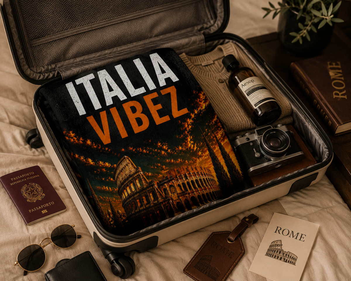 Italia Vibez Towel, Italy Colosseum Bath Towel, Rome Travel Gift, Italian Hotel & Shower Towel, Italy Vacation Decor