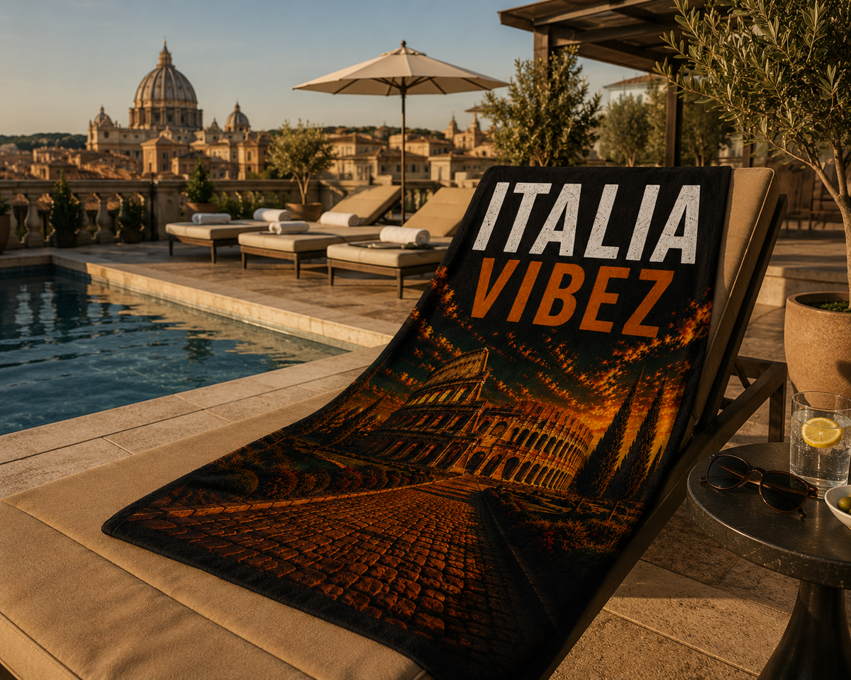 Italia Vibez Towel, Italy Colosseum Bath Towel, Rome Travel Gift, Italian Hotel & Shower Towel, Italy Vacation Decor