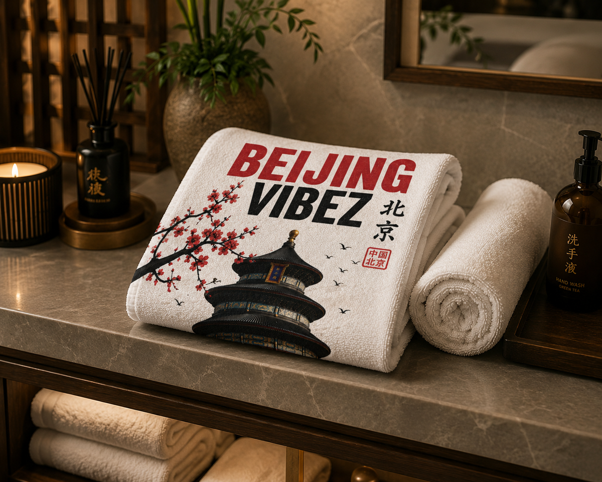 Beijing VIBEZ Towel, China Travel Gift, Beijing Souvenir Towel, Temple of Heaven Bath Towel, Hotel Pool Spa Shower Towel, Chinese Decor
