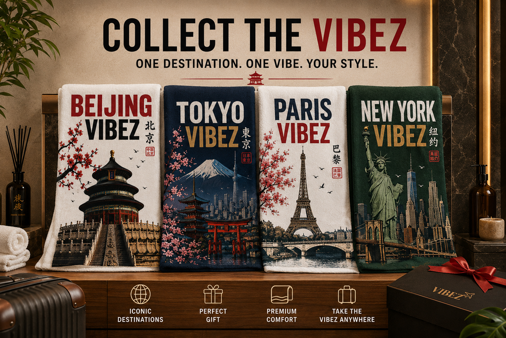 Beijing VIBEZ Towel, China Travel Gift, Beijing Souvenir Towel, Temple of Heaven Bath Towel, Hotel Pool Spa Shower Towel, Chinese Decor