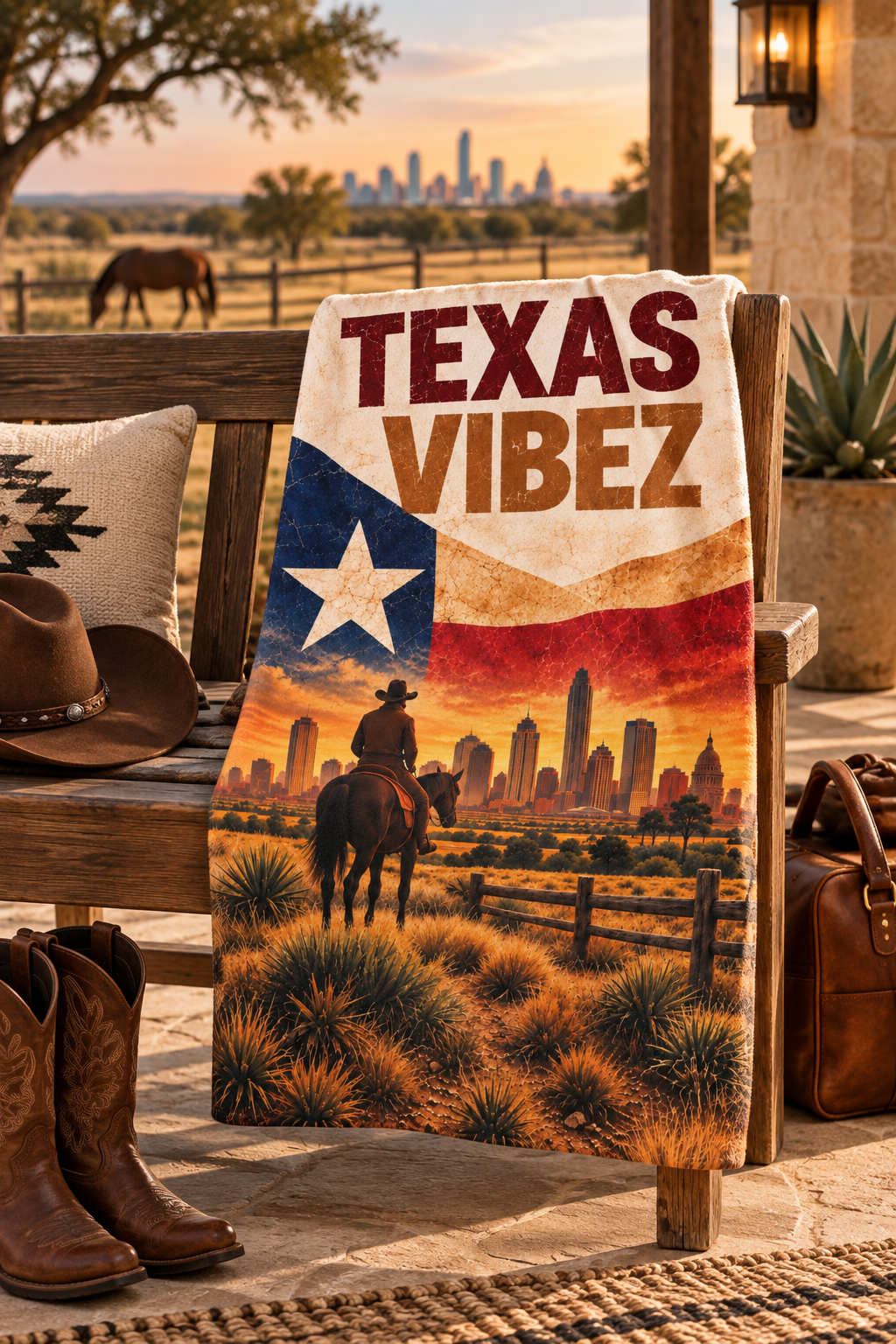 Texas Vibez Towel, Texas Cowboy Bath Towel, Western Travel Towel, Texas Flag Decor, Southwestern Bathroom Decor, Texas Gift