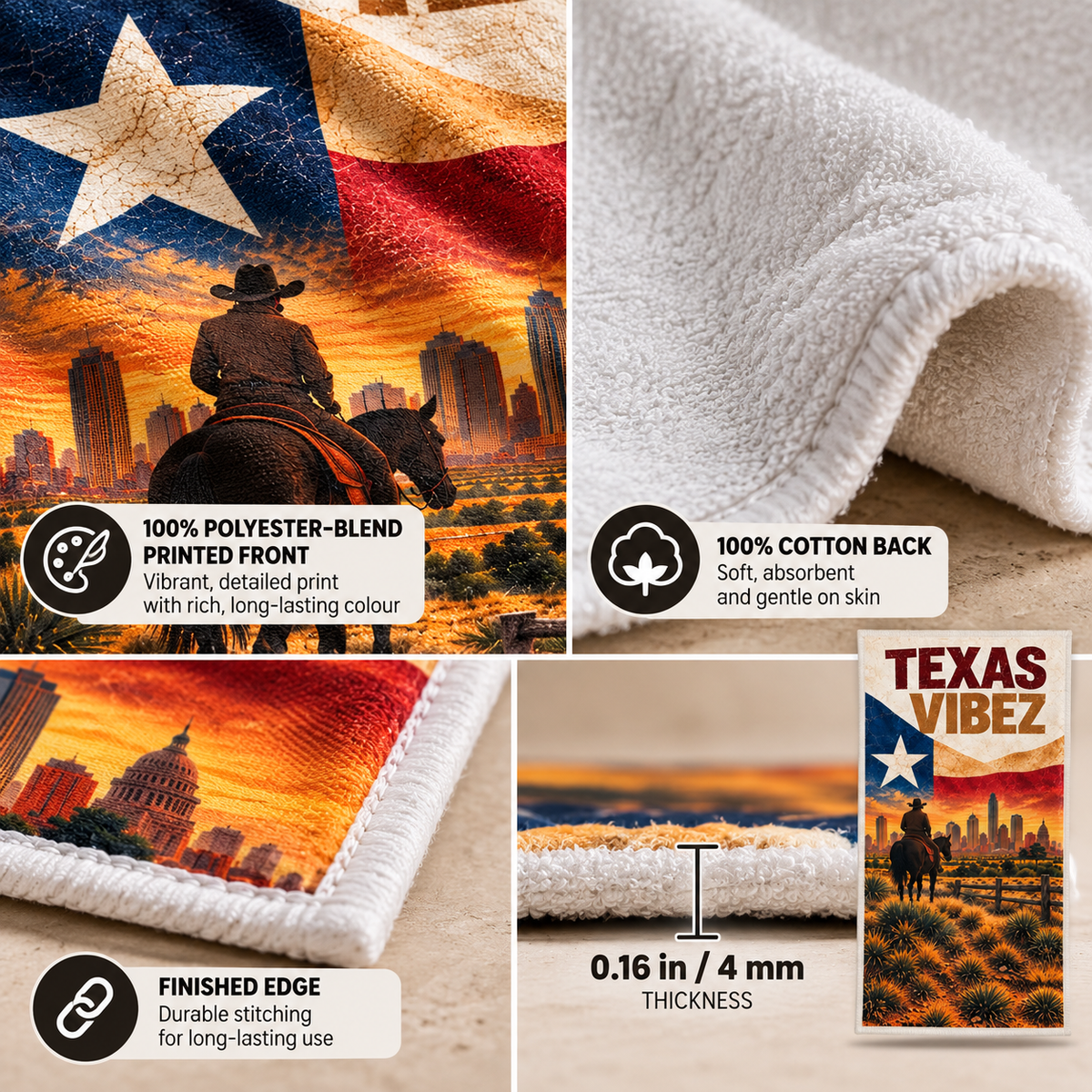 Texas Vibez Towel, Texas Cowboy Bath Towel, Western Travel Towel, Texas Flag Decor, Southwestern Bathroom Decor, Texas Gift