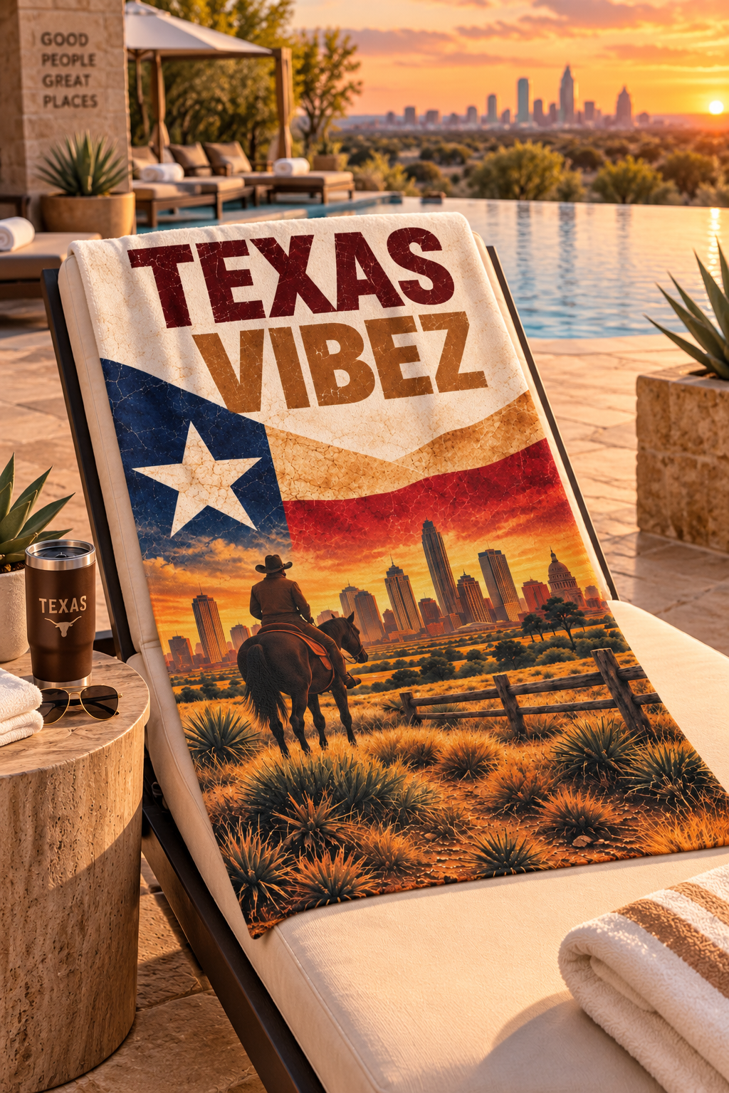 Texas Vibez Towel, Texas Cowboy Bath Towel, Western Travel Towel, Texas Flag Decor, Southwestern Bathroom Decor, Texas Gift