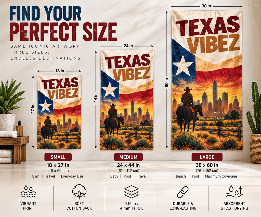 Texas Vibez Towel, Texas Cowboy Bath Towel, Western Travel Towel, Texas Flag Decor, Southwestern Bathroom Decor, Texas Gift