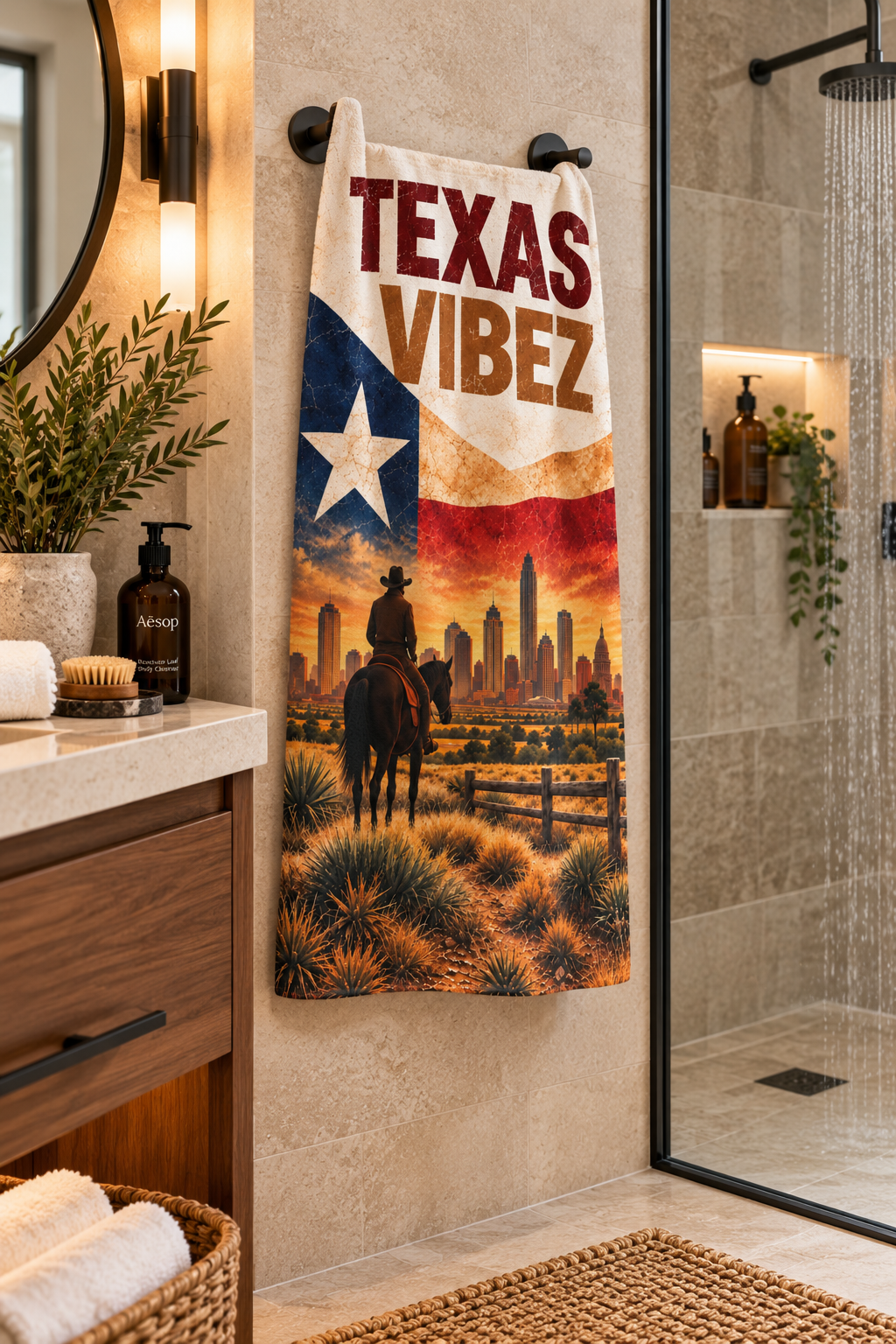 Texas Vibez Towel, Texas Cowboy Bath Towel, Western Travel Towel, Texas Flag Decor, Southwestern Bathroom Decor, Texas Gift