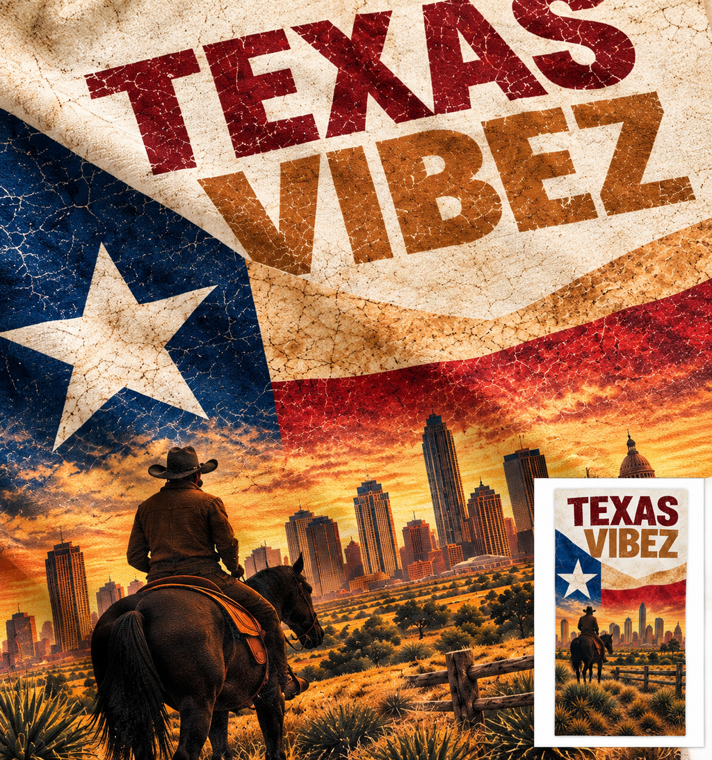 Texas Vibez Towel, Texas Cowboy Bath Towel, Western Travel Towel, Texas Flag Decor, Southwestern Bathroom Decor, Texas Gift