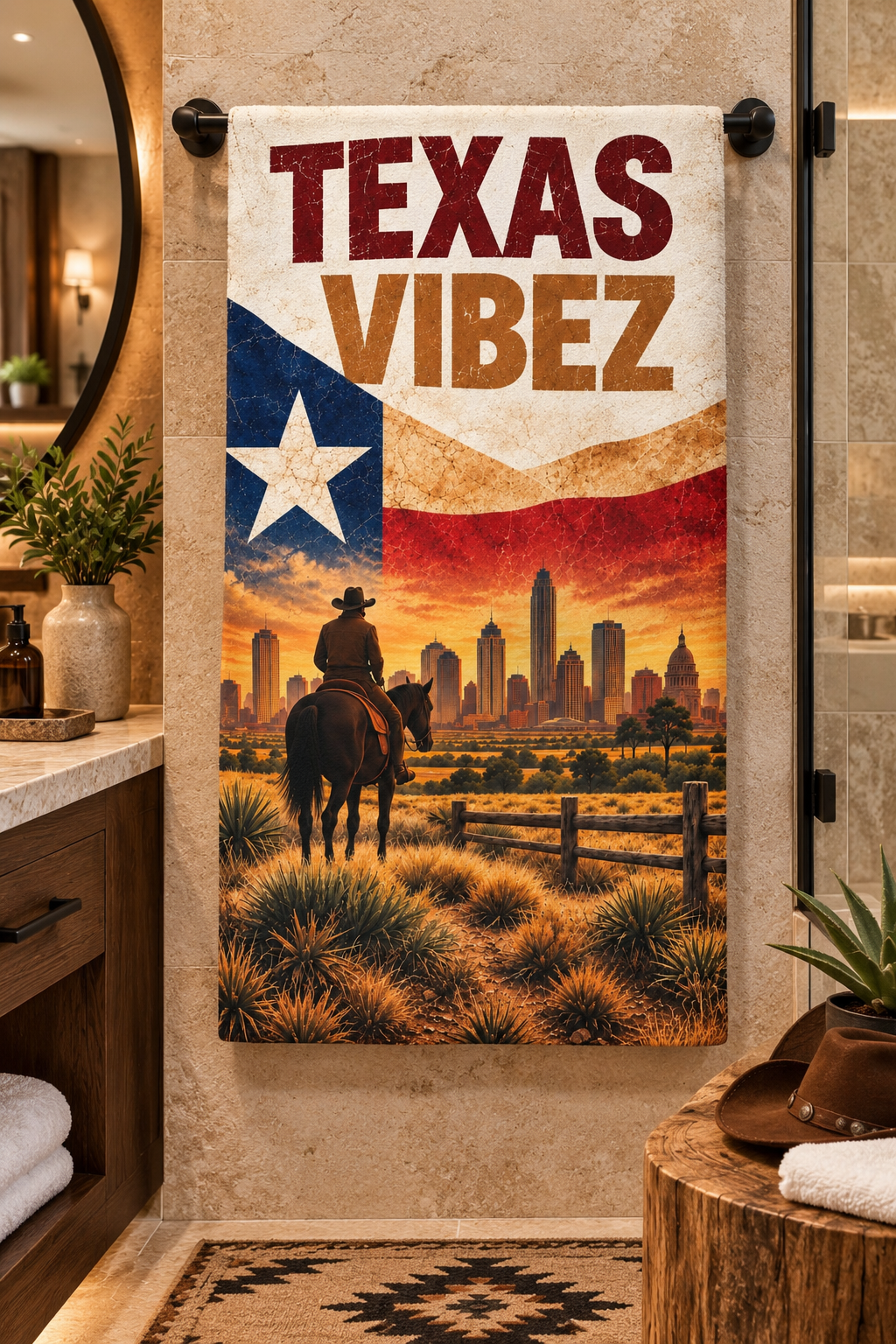 Texas Vibez Towel, Texas Cowboy Bath Towel, Western Travel Towel, Texas Flag Decor, Southwestern Bathroom Decor, Texas Gift