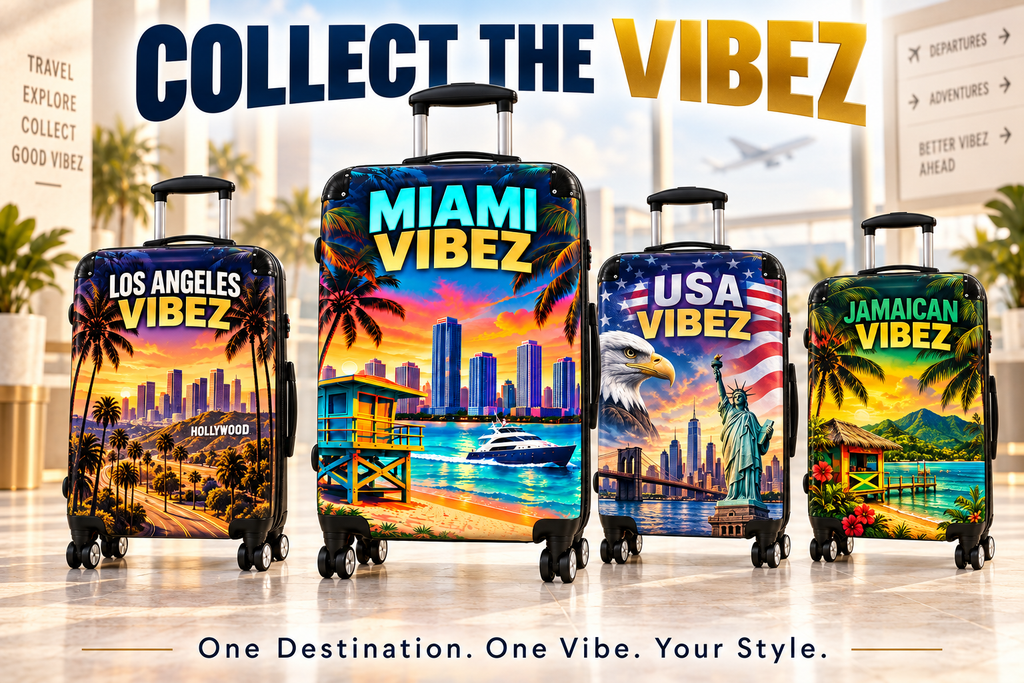 Miami Vibez Suitcase, Colorful Miami Luggage, Tropical Hard Shell Travel Case, Beach Vacation Gift, Spinner Wheel Suitcase