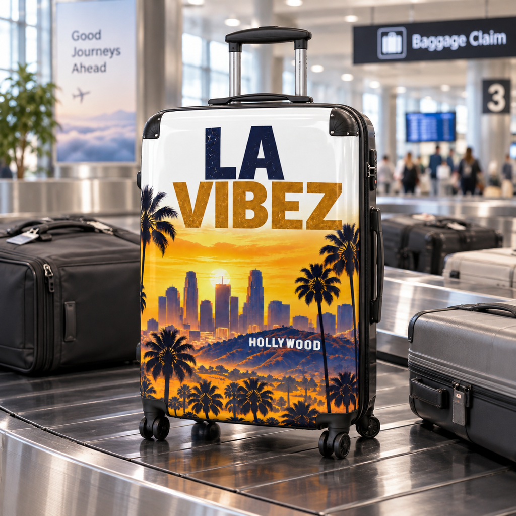 LA VIBEZ Suitcase, Los Angeles Luggage, California Travel Bag, Hollywood Palm Tree Suitcase, Unique Vacation Gift