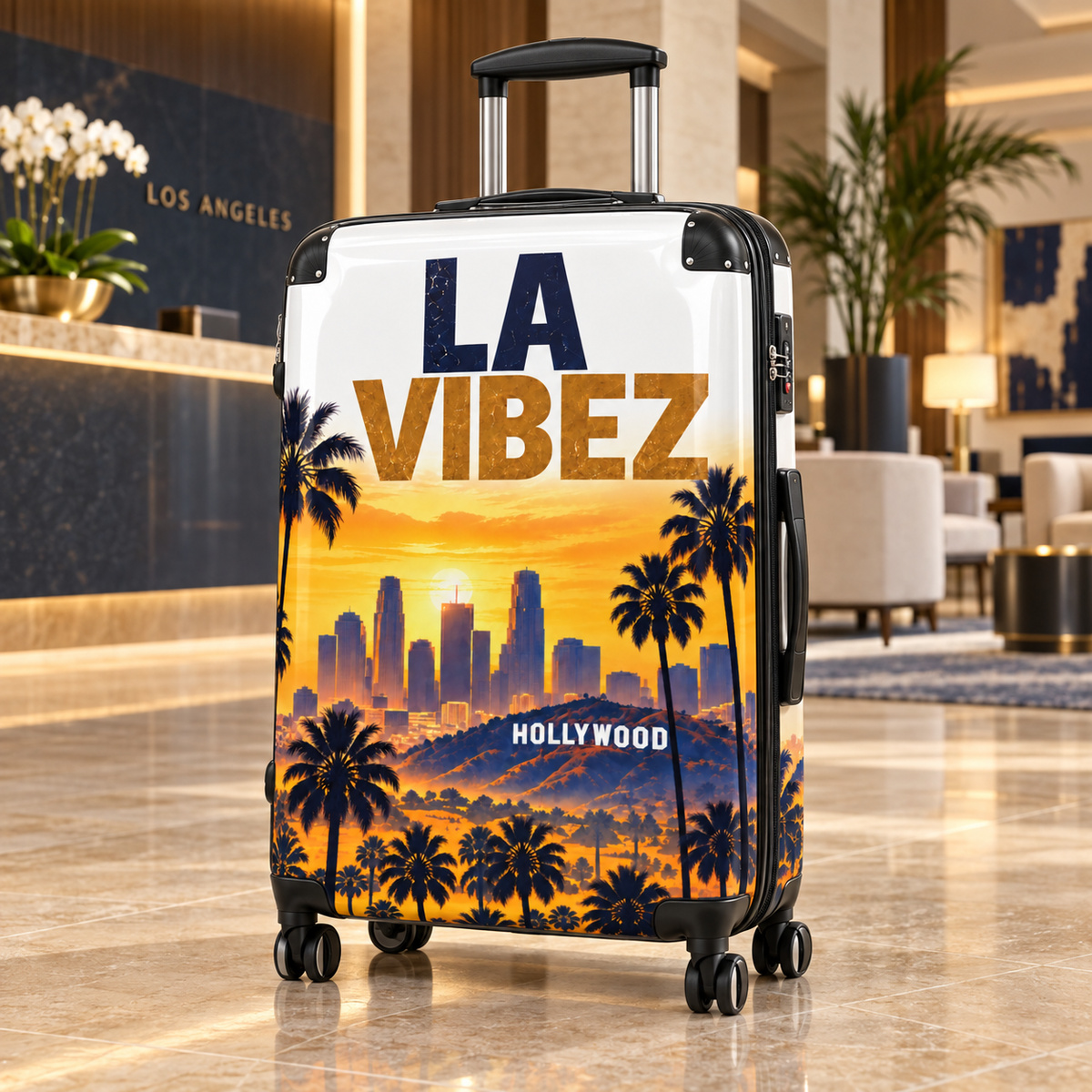 LA VIBEZ Suitcase, Los Angeles Luggage, California Travel Bag, Hollywood Palm Tree Suitcase, Unique Vacation Gift