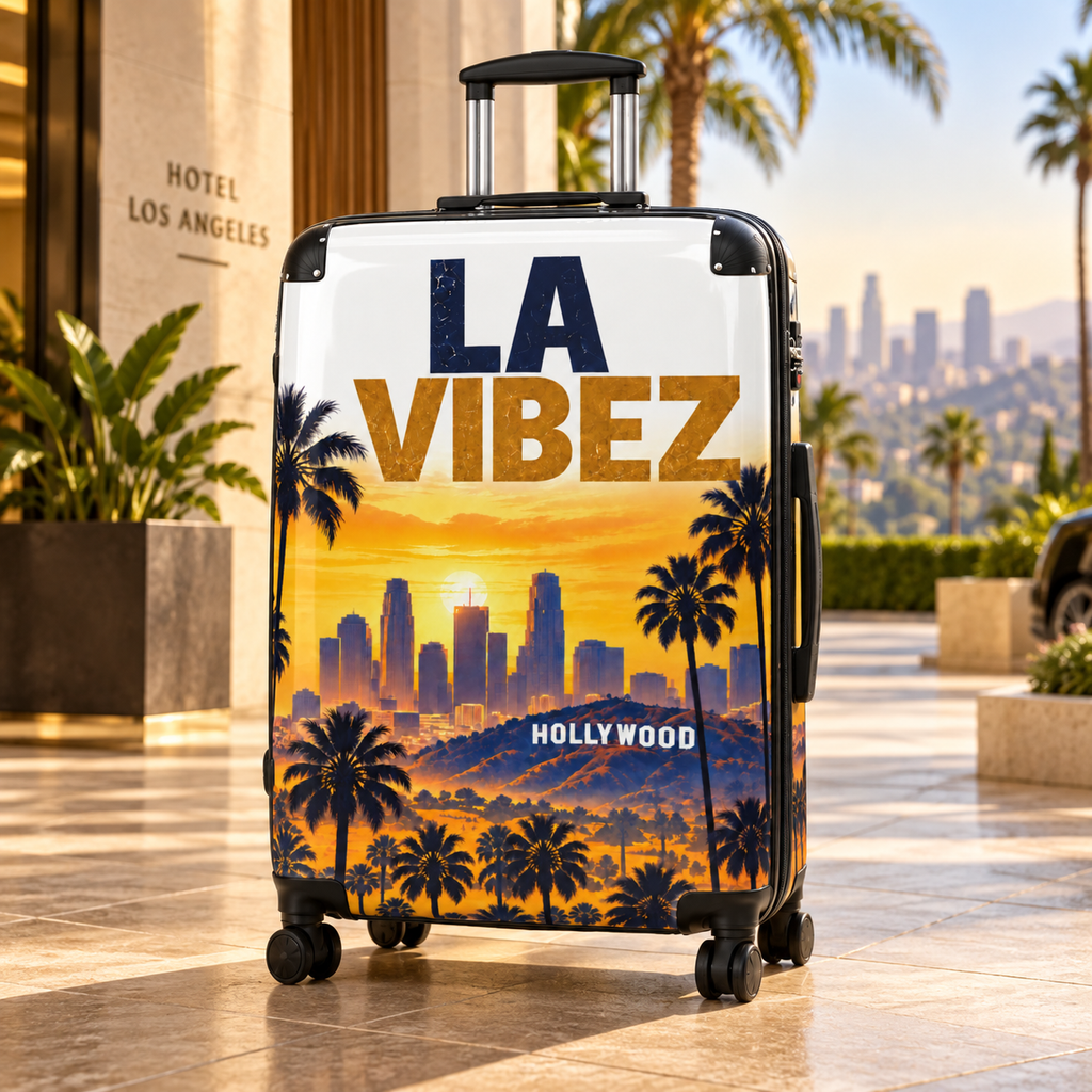 LA VIBEZ Suitcase, Los Angeles Luggage, California Travel Bag, Hollywood Palm Tree Suitcase, Unique Vacation Gift