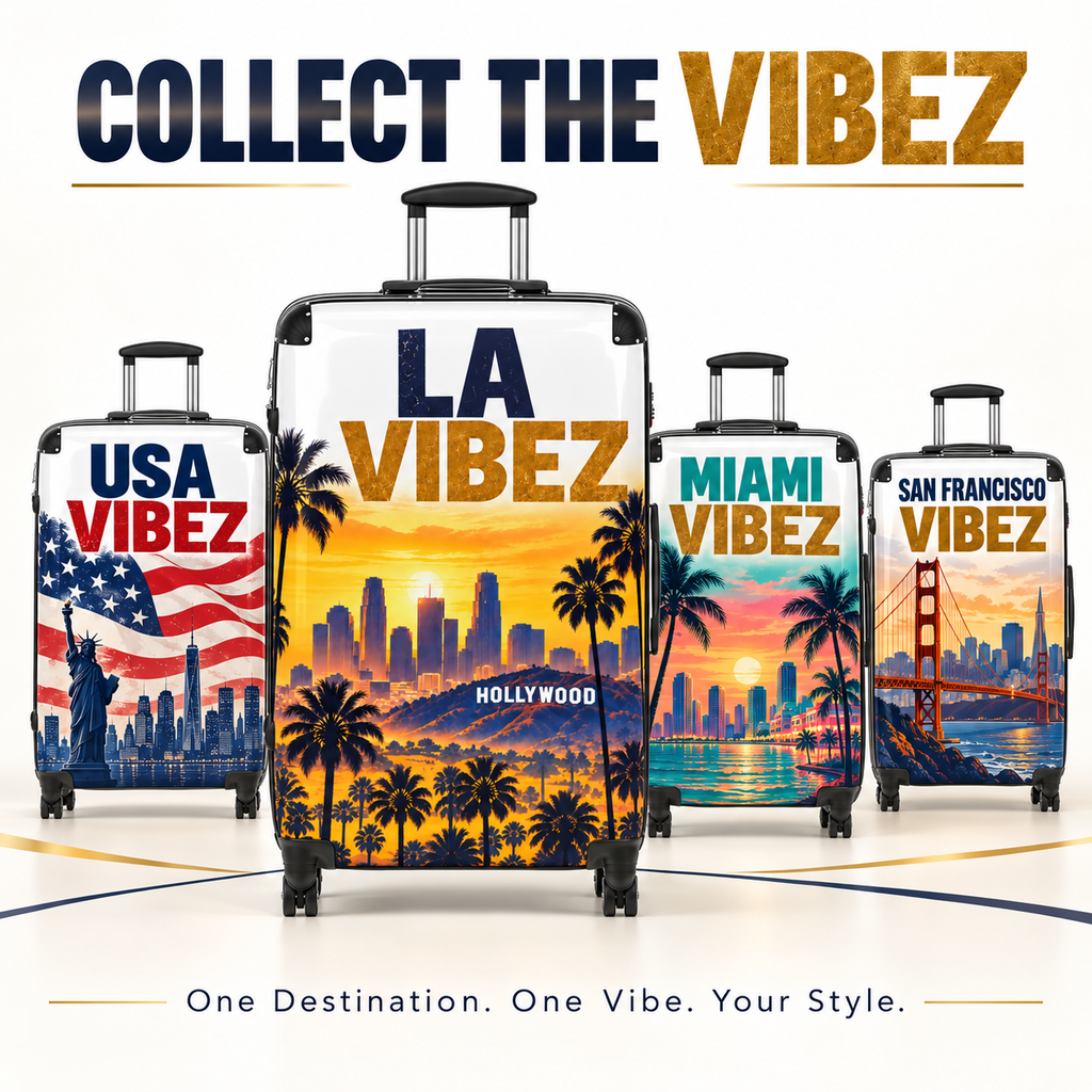 LA VIBEZ Suitcase, Los Angeles Luggage, California Travel Bag, Hollywood Palm Tree Suitcase, Unique Vacation Gift